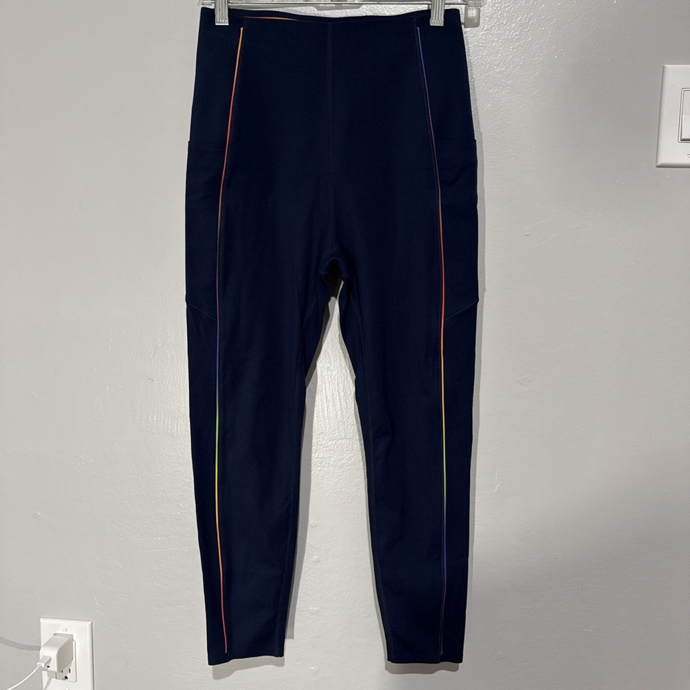 Sweaty Betty Power 7/8 Leggings Womens Medium Navy Rainbow Stripe Pocket Active